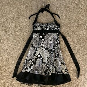 Trixxi halter dress, grey and black with crinlin hem detail